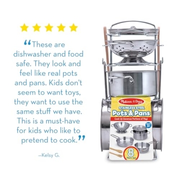 Melissa Doug Stainless Steel Kids Pots Pans Play Set