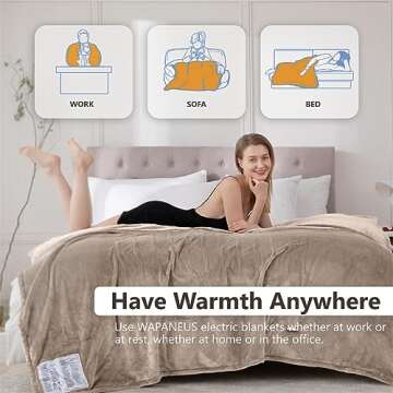 Wapaneus Electric Blanket 62”x84” Flannel Heated Blanket Twin Size with 5 Heating Settings 10 Hours Auto-Off, Fast-Heating, ETL Listed, Machine Washable, Mushroom