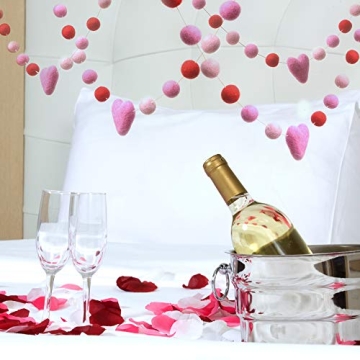 Glaciart One Pom Pom Garland - Wool Felt Ball Garland - 9 Feet, 30 Balls, 5 Hearts, 4 Colors, Pom Pom Decorations, Nursery Decor, Bunting, Birthday Party Decorations, Carnival, Photo Prop