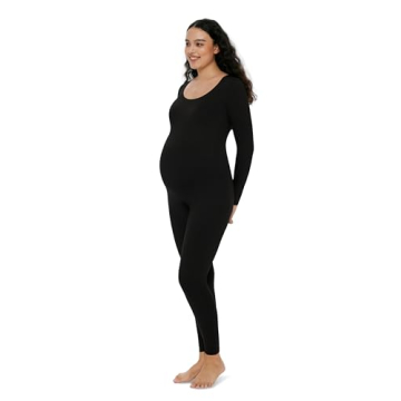 POSHDIVAH Women's Maternity Bodysuit Scoop Neck Long Sleeve - Stretchy Jumpsuit for Pregnancy & Shap...