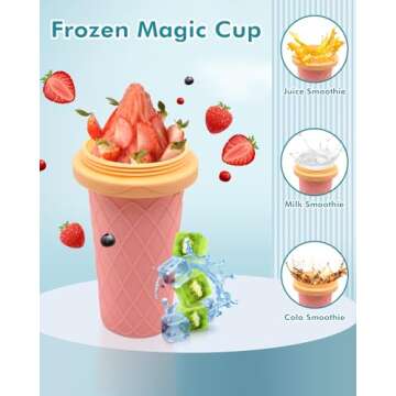 Slushie Cup, Smoothie Cups with Lids & Straws, Slushy Cup for Juices, Milk and Ice Cream Make, Portable Frozen Magic Slushie Cup Maker for Kids, Friends and Family (Pink)