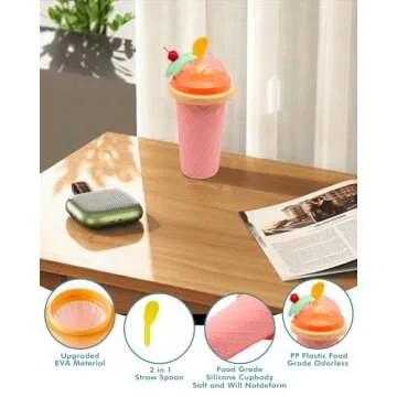 Slushie Cup, Smoothie Cups with Lids & Straws, Slushy Cup for Juices, Milk and Ice Cream Make, Portable Frozen Magic Slushie Cup Maker for Kids, Friends and Family (Pink)