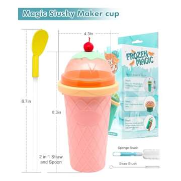Slushie Cup, Smoothie Cups with Lids & Straws, Slushy Cup for Juices, Milk and Ice Cream Make, Portable Frozen Magic Slushie Cup Maker for Kids, Friends and Family (Pink)
