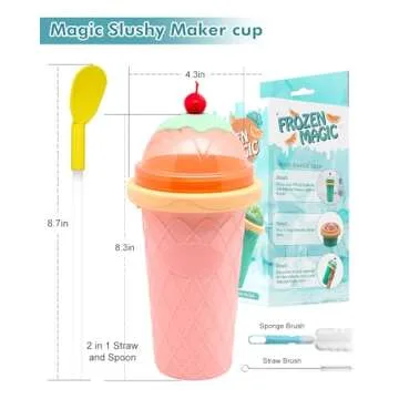 Slushie Cup, Smoothie Cups with Lids & Straws, Slushy Cup for Juices, Milk and Ice Cream Make, Portable Frozen Magic Slushie Cup Maker for Kids, Friends and Family (Pink)