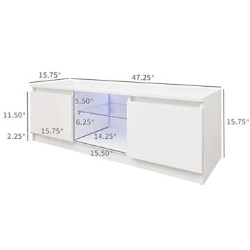 DMAITH TV Stand with LED Lights, White LED TV Stand for 50 55 Inch TV with Large Storage Drawer and Open Shelves, Modern Entertainment Center with High Gloss for Living Room, Bedroom, Playroom