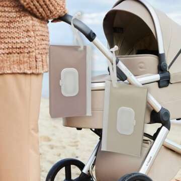 Wipe Dispenser,2-Pack Portable Refillable Wipe Container,Reusable Travel Baby Wipes Dispenser, Waterproof and Dustproof(Blush Pink & Cream)