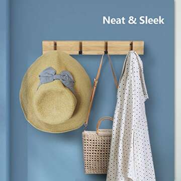 JSVER Wooden Coat Hooks Coat Rack Wall Mounted, Modern Coat Rack, Space-Saving Coat Hook with 4 Standard Retractable Hooks Hat Coat Hook for Entryway, Hallway, Bathroom, Living Room, Bedroom