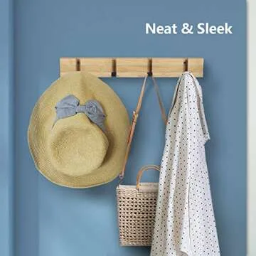 JSVER Wooden Coat Hooks Coat Rack Wall Mounted, Modern Coat Rack, Space-Saving Coat Hook with 4 Standard Retractable Hooks Hat Coat Hook for Entryway, Hallway, Bathroom, Living Room, Bedroom