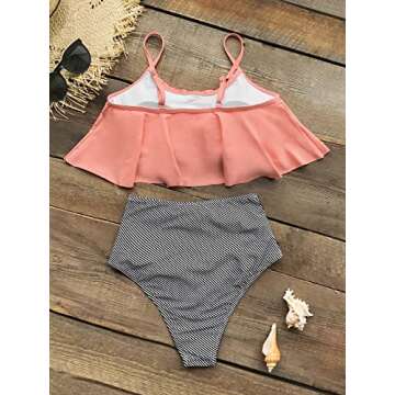 Cupshe Fashion Women Falbala High-waisted Bikini Set (M), Pink Orange