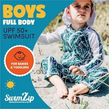 SwimZip Boys' Long-Sleeve UPF 50+ Swimsuit for Baby, Toddler, & Little Boys Green