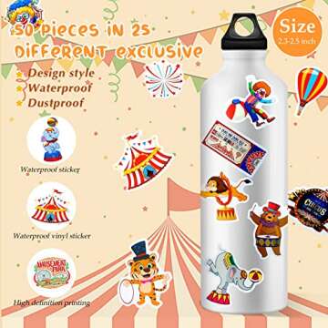 50 Pieces Circus Party Favors Stickers Carnival Stickers Animal Clown Sticker Carnival Themed Party ...