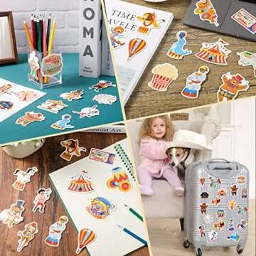 50 Pieces Circus Party Favors Stickers Carnival Stickers Animal Clown Sticker Carnival Themed Party Favors Carnival Circus Theme for Birthday Baby Shower Decoration