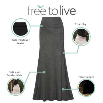 Free to Live 3 Pack Long Skirts for Women Fall Winter Flowy Maxi Skirt High Waist Fold Over (Large, ...