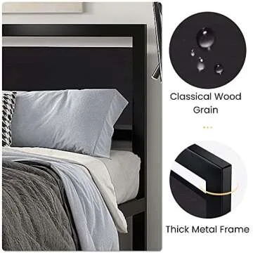 SHA CERLIN Full Size Bed Frame with Modern Headboard, Heavy Duty Platform Metal Base with Square Footboard and 13 Strong Slats Support, No Box Spring Needed, Black