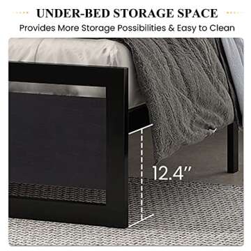 SHA CERLIN Full Size Bed Frame with Modern Headboard, Heavy Duty Platform Metal Base with Square Footboard and 13 Strong Slats Support, No Box Spring Needed, Black