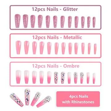 Elegant Artquee Pink Ombre Press on Nails with Rhinestones