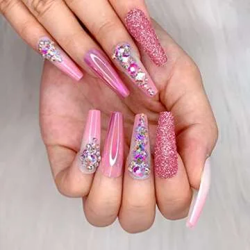 Elegant Artquee Pink Ombre Press on Nails with Rhinestones