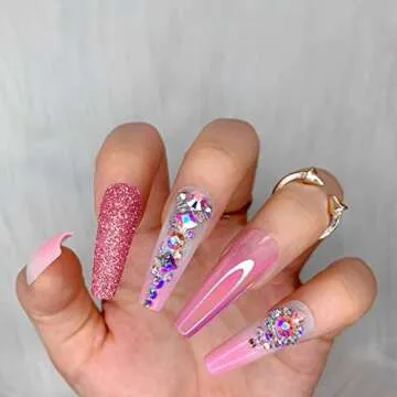Elegant Artquee Pink Ombre Press on Nails with Rhinestones
