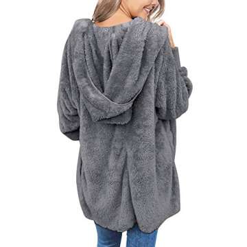LookbookStore Trendy Grey Hooded Sherpa Jacket Women Furry Jacket Oversized Winter Coat