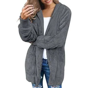 Trendy Grey Hooded Sherpa Jacket for Women - LookbookStore