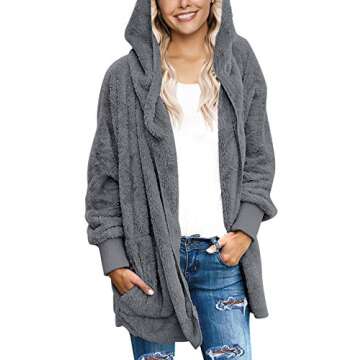 Trendy Grey Hooded Sherpa Jacket for Women - LookbookStore