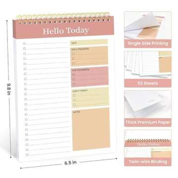 ZOTIA To Do List Notepad - To Do List Notebook with 52 Undated Sheets（6.5"×9.8"）, Daily To Do List Planner Perfect for Office, Home and School, Helps to Keep Track of Tasks - Pink