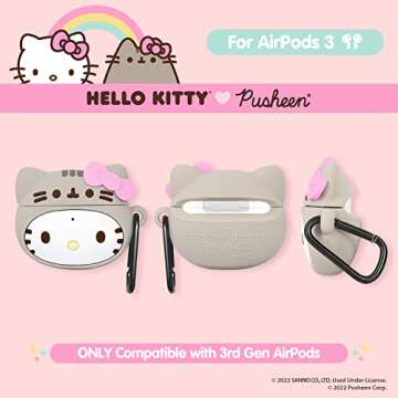 iFace Cute AirPods 3 Case - Hello Kitty x Pusheen Silicone Character Figure Cover [Keychain Clip Included] [Wireless Charging Compatible]
