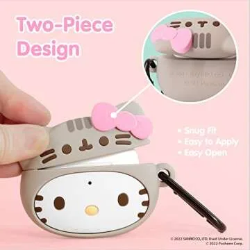 iFace Cute AirPods 3 Case - Hello Kitty x Pusheen Silicone Character Figure Cover [Keychain Clip Included] [Wireless Charging Compatible]