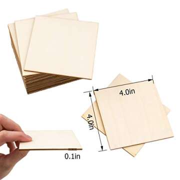 CertBuy 50 Pcs Unfinished Wood Pieces - 4 x 4 Inch Natural Wooden Squares for DIY Crafts, Painting, ...