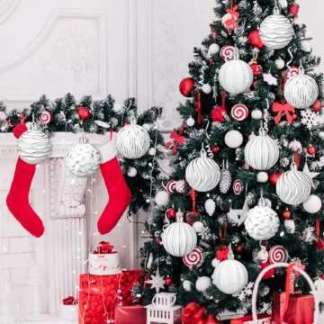 Shappy 12 Pcs Vintage Christmas Ball Ornaments Neutral White Tree Ornament Textured 2.36 inches Rust...