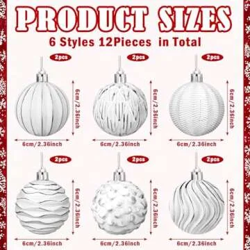 Shappy 12 Pcs Vintage Christmas Ball Ornaments Neutral White Tree Ornament Textured 2.36 inches Rustic Distressed Christmas Tree Decorations with Hanging Loop for Farmhouse Xmas Home Wedding Party