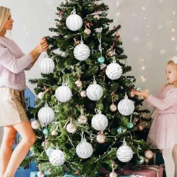 Shappy 12 Pcs Vintage Christmas Ball Ornaments Neutral White Tree Ornament Textured 2.36 inches Rustic Distressed Christmas Tree Decorations with Hanging Loop for Farmhouse Xmas Home Wedding Party