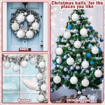 Shappy 12 Pcs Vintage Christmas Ball Ornaments Neutral White Tree Ornament Textured 2.36 inches Rustic Distressed Christmas Tree Decorations with Hanging Loop for Farmhouse Xmas Home Wedding Party