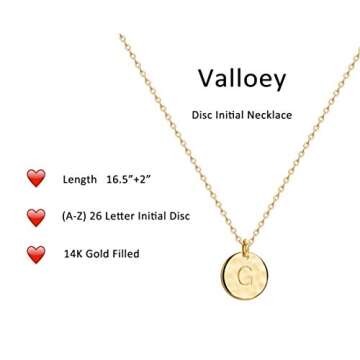 Valloey Rover Initial Necklaces for Women 14K Gold Plated Dainty Letter Necklce Round Coin Disc Pend...