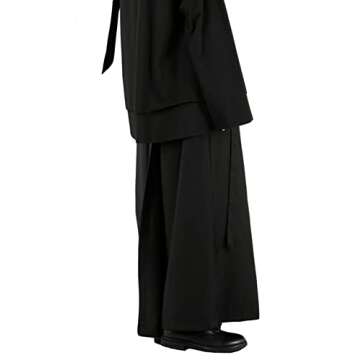AITFINEISM Men's Casual Skirt Pants Loose Wide Leg Harem Pant Japanese Harajuku Kimono Trousers (Large, Black 3)
