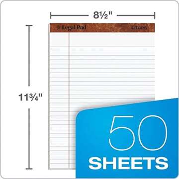 TOPS 8.5 x 11 3/4 Legal Pads, 12 Pack, The Legal Pad Brand, Wide Ruled, White Paper, 50 Sheets Per W...