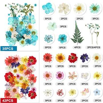 146 Pieces Dried Pressed Flowers Natural Real Dry Flower and 80 Pieces Butterfly Transparent Stickers Set with Tweezers for Art DIY Craft Candles, Resin Jewelry, Pendant, Making Art Floral Decors
