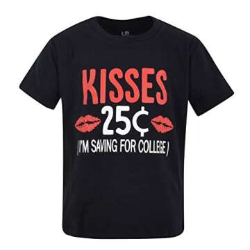 Unique Baby Boys Toddler 25 Cent Kisses Valentine's Day Shirt Outfit (8 Years) Black