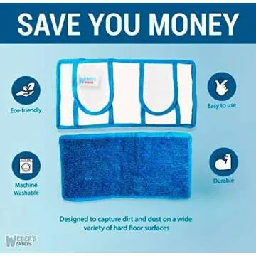 Set of 3 Microfiber Weber’s Wonders Prime Mop Pads - Washable - Reusable - Durable - Works with Swiffer and ReadyMop Heads
