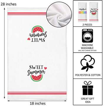 Seliem Hello Sweet Summer Decorative Kitchen Dish Towel, Watermelon Bath Fingertip Towel Tea Bar Han...