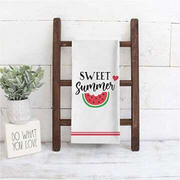 Seliem Hello Sweet Summer Decorative Kitchen Dish Towel, Watermelon Bath Fingertip Towel Tea Bar Hand Drying Cloth, Seasonal Popsicle Decor Sign Home Farmhouse Decorations 18” x 28”