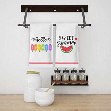 Seliem Hello Sweet Summer Decorative Kitchen Dish Towel, Watermelon Bath Fingertip Towel Tea Bar Hand Drying Cloth, Seasonal Popsicle Decor Sign Home Farmhouse Decorations 18” x 28”