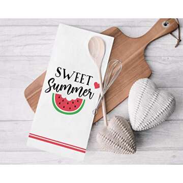 Seliem Hello Sweet Summer Decorative Kitchen Dish Towel, Watermelon Bath Fingertip Towel Tea Bar Hand Drying Cloth, Seasonal Popsicle Decor Sign Home Farmhouse Decorations 18” x 28”