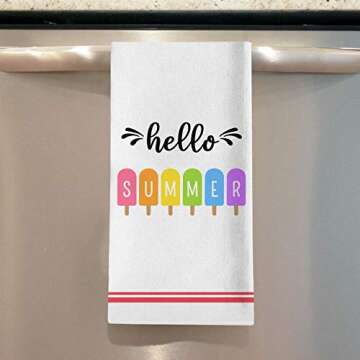 Seliem Hello Sweet Summer Decorative Kitchen Dish Towel, Watermelon Bath Fingertip Towel Tea Bar Hand Drying Cloth, Seasonal Popsicle Decor Sign Home Farmhouse Decorations 18” x 28”