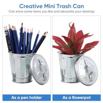 jojofuny Desktop Garbage Bin Mini Trash Can Iron Garbage Can Pencil Cup Holder Mini Wastebasket Trash Can Garbage Holder Flower Pot for Home Kitchen Office Silver