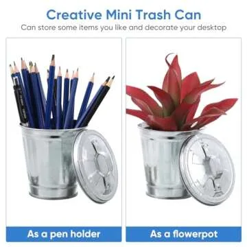 jojofuny Desktop Garbage Bin Mini Trash Can Iron Garbage Can Pencil Cup Holder Mini Wastebasket Trash Can Garbage Holder Flower Pot for Home Kitchen Office Silver