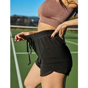 Workout Shorts Womens Black,Juniors Cool Banded Waist Drawstring Hidden Pocket Inner Design Summer Short Pants Running Errands Sport House Volleyball Wear Flattering Athleisure Slimming Black Grey S