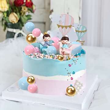 Ball Cake Topper Ball Cake Picks Colorful Pearl Ball Shaped Cupcake Insert Cake Topper for Bear Theme Birthday Party Favors Wedding Decoration Supplies (Gold Pink Blue)