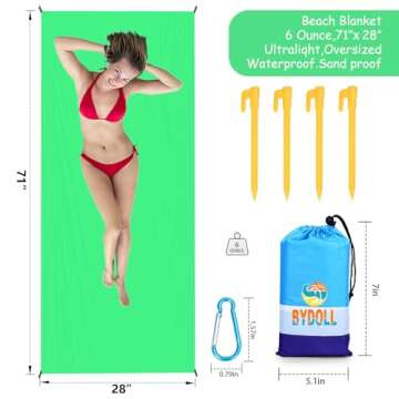 BYDOLL Beach Blanket 28''X71'' 1-2 Adults Waterproof Sandproof Oversized Lightweight Large Blanket P...