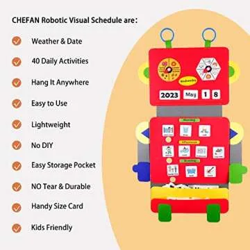 Visual Schedule Pocket Chart, Daily Routine Chart for Kids with Autism Learning Materials for Home School, Includes Robot Back Board and 2 Hooks